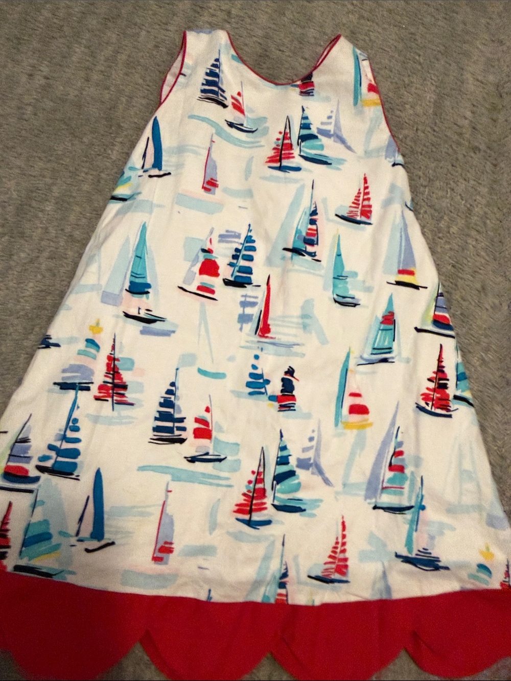 Anavini Kids Sailboat Print Pajama Dress - White with Red and Blue Accents